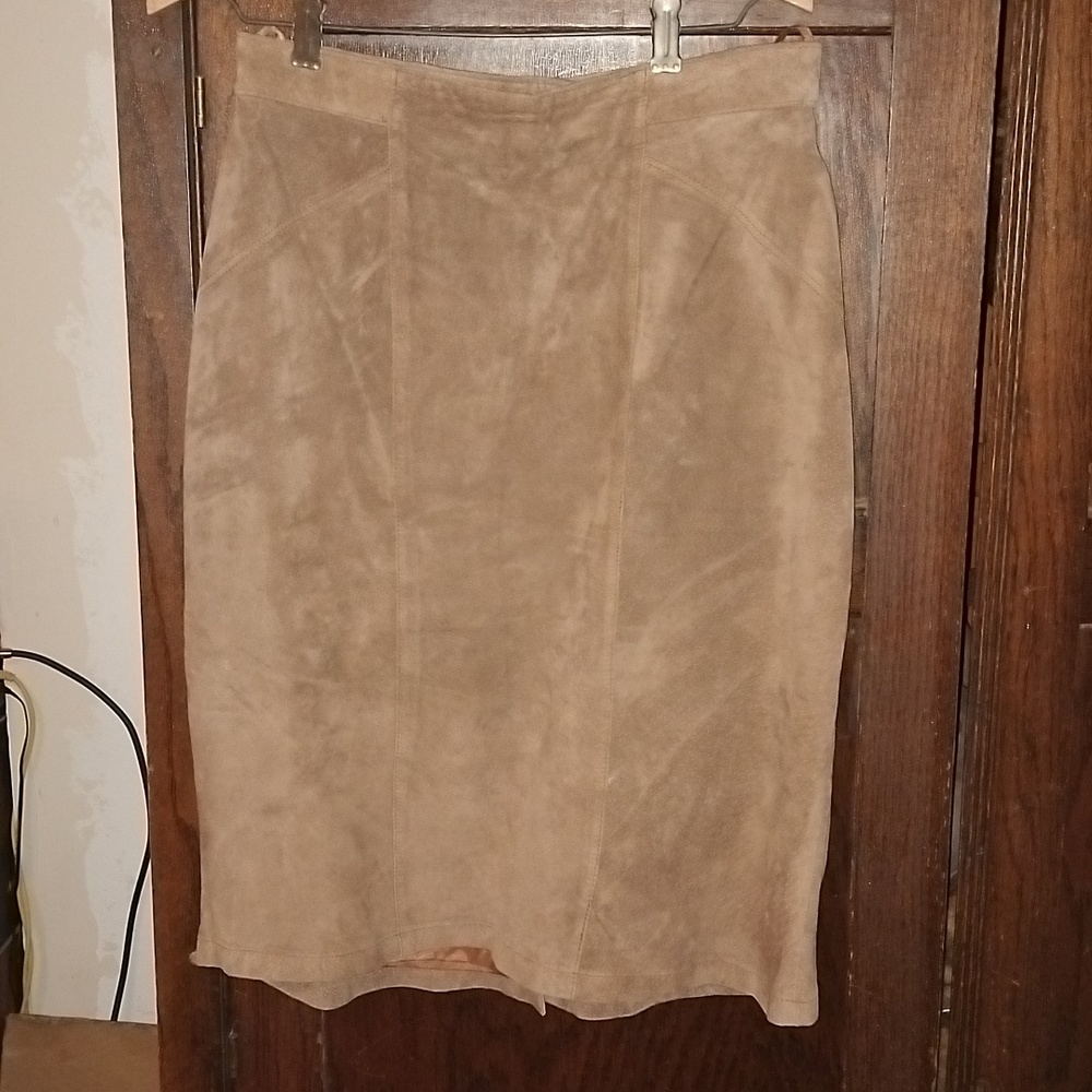 Light brown Suede professional leather knee length skirt